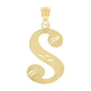 10kt 10k Yellow Gold Unisex Diamond-Cut Initial S Charm Pendant
